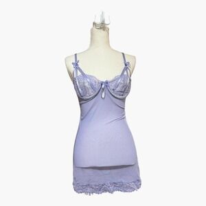Lilac lace babydoll dress with lace trim and bow details